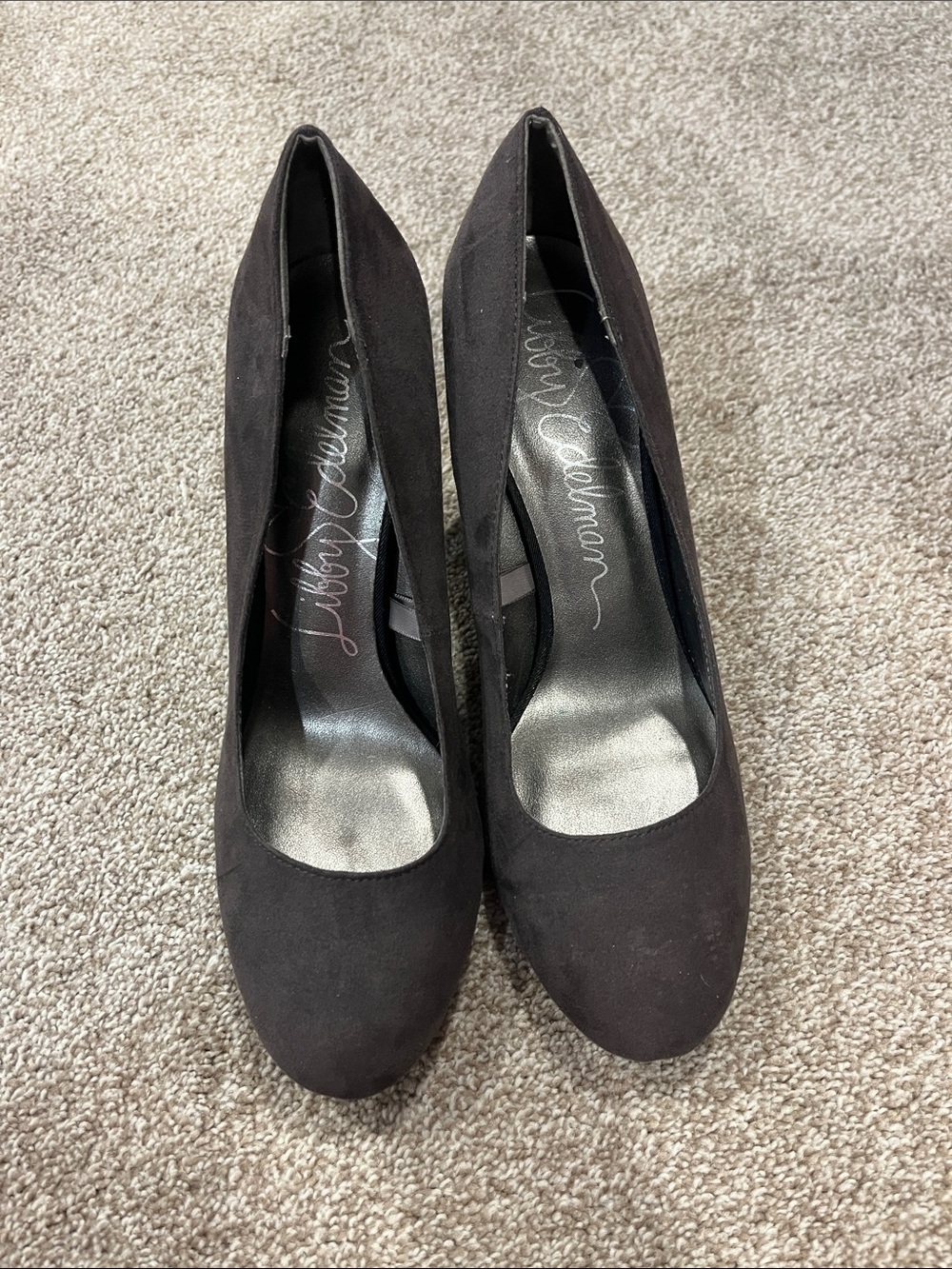 libby. edelman Black Suede Round-Toe High Heels